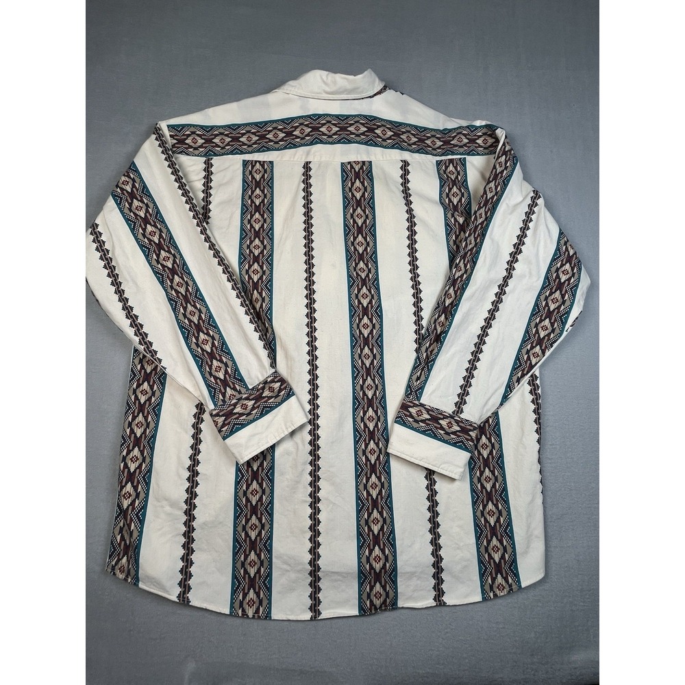 Vintage Panhandle Slim Western Ivory Pearl Snap button Shirt Aztec Long 18 35/36 - Picture 4 of 7